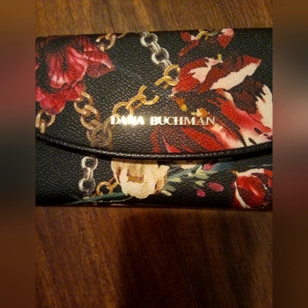 Dana Buchman Black and Red Wallet with Floral Design - Picture 2 of 5